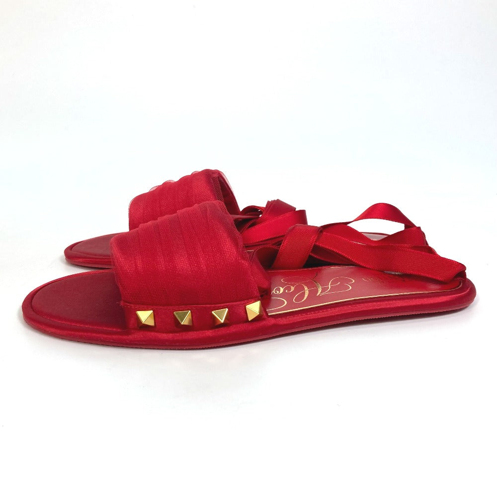 Valentino Sandals Silk, Leather Red Alcove set ribbon Lace Rockstuds S