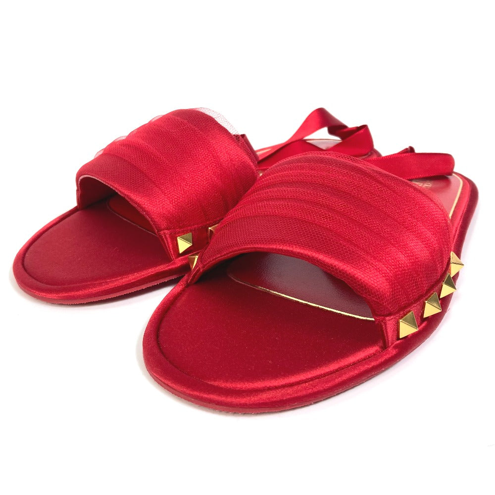 Valentino Sandals Silk, Leather Red Alcove set ribbon Lace Rockstuds S