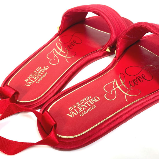 Valentino Sandals Silk, Leather Red Alcove set ribbon Lace Rockstuds S