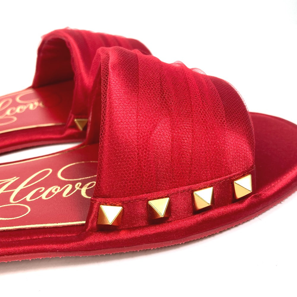 Valentino Sandals Silk, Leather Red Alcove set ribbon Lace Rockstuds S