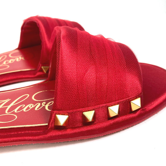 Valentino Sandals Silk, Leather Red Alcove set ribbon Lace Rockstuds S