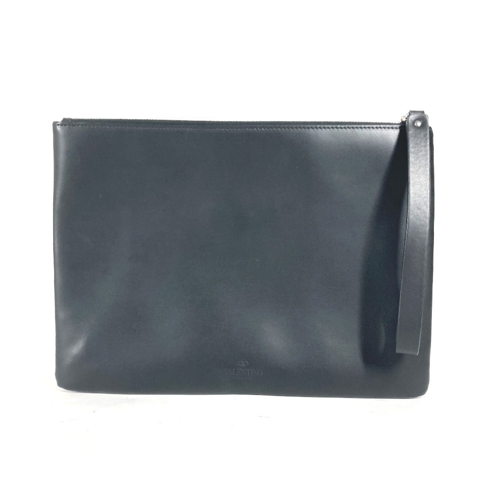 VALENTINO Clutch bag leather black bag pouch logo mens Used Authentic