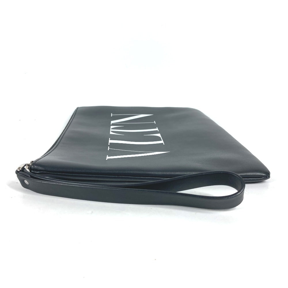 VALENTINO Clutch bag leather black bag pouch logo mens Used Authentic