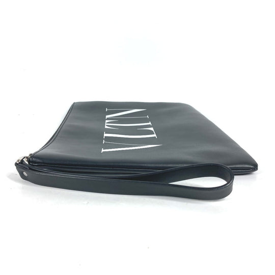 VALENTINO Clutch bag leather black bag pouch logo mens Used Authentic