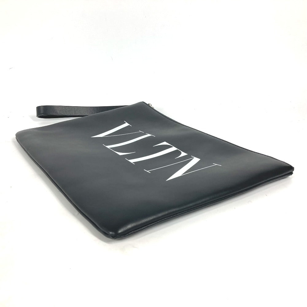 VALENTINO Clutch bag leather black bag pouch logo mens Used Authentic