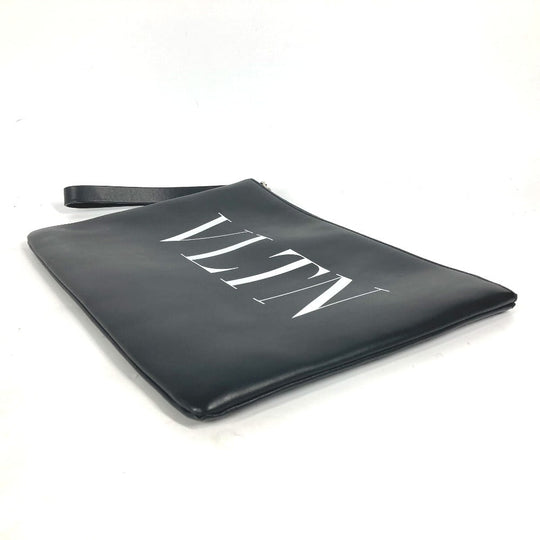 VALENTINO Clutch bag leather black bag pouch logo mens Used Authentic