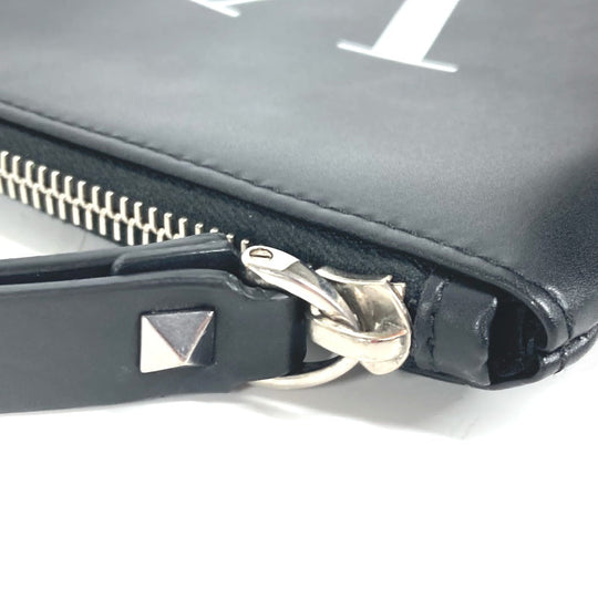 VALENTINO Clutch bag leather black bag pouch logo mens Used Authentic