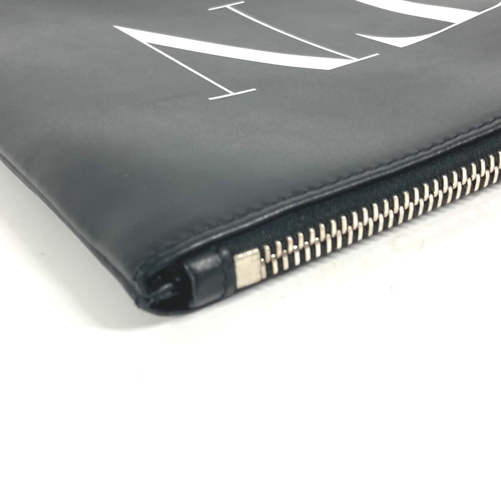 VALENTINO Clutch bag leather black bag pouch logo mens Used Authentic