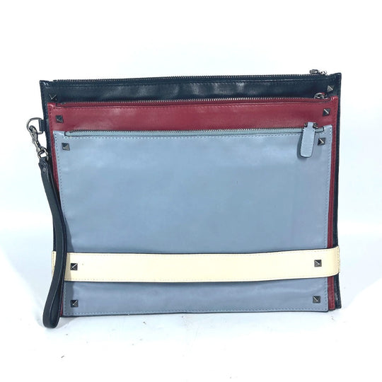 VALENTINO Clutch bag leather black Studs 3 stations mens(Unisex) Used Authentic
