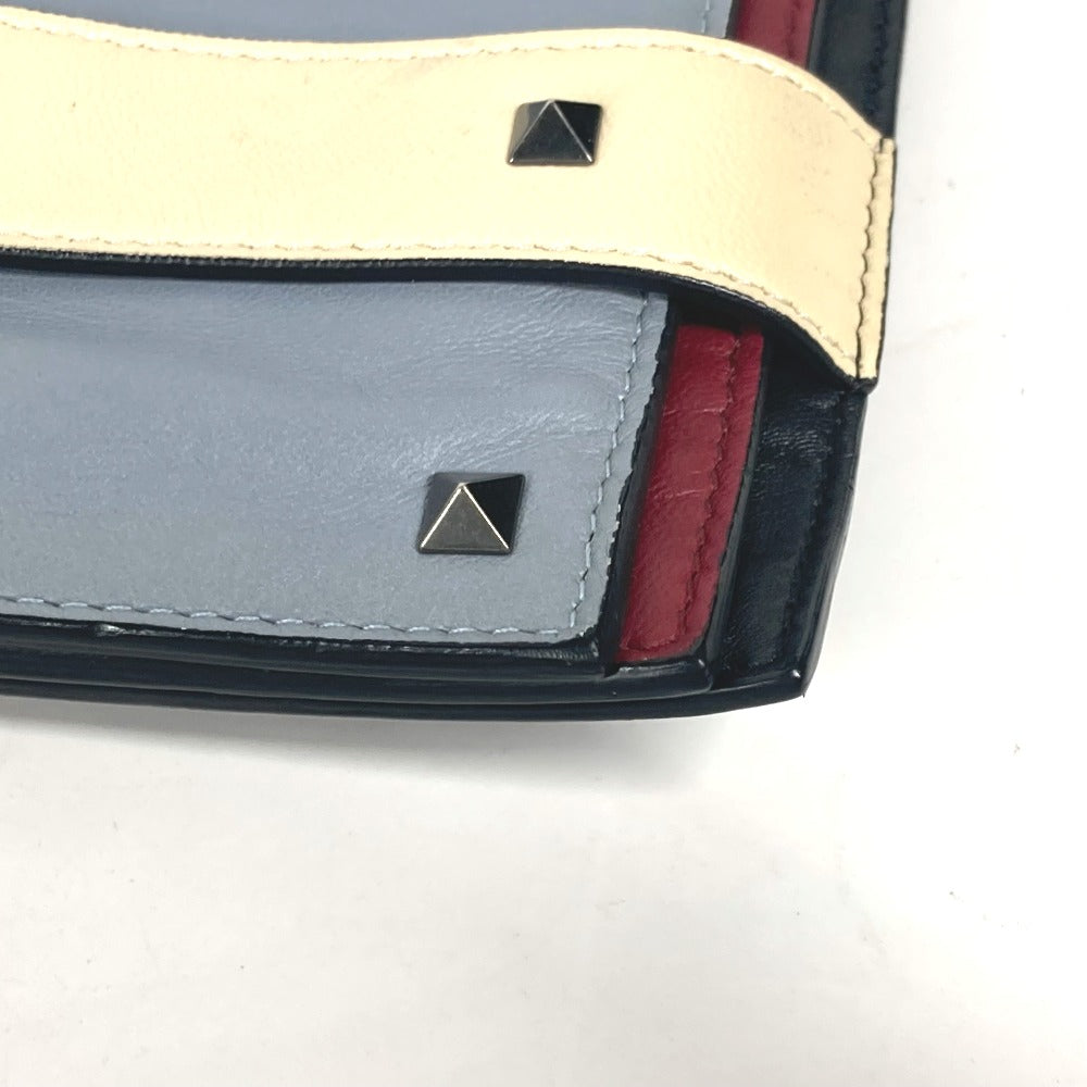 VALENTINO Clutch bag leather black Studs 3 stations mens(Unisex) Used Authentic