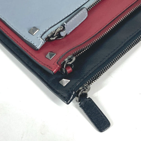 VALENTINO Clutch bag leather black Studs 3 stations mens(Unisex) Used Authentic