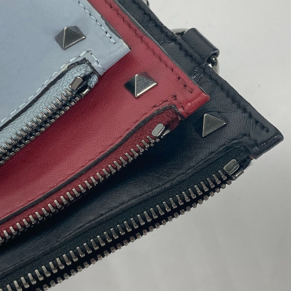 VALENTINO Clutch bag leather black Studs 3 stations mens(Unisex) Used Authentic