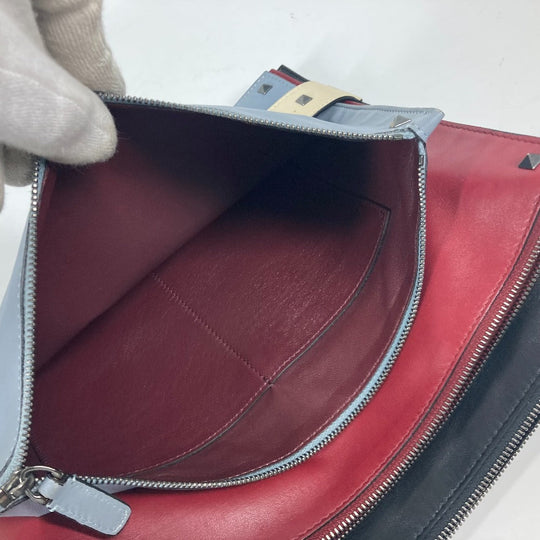 VALENTINO Clutch bag leather black Studs 3 stations mens(Unisex) Used Authentic