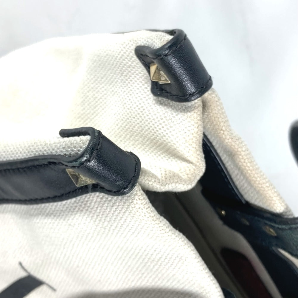 VALENTINO Tote Bag Canvas / leather white logo studs unisex(Unisex) Used Authentic