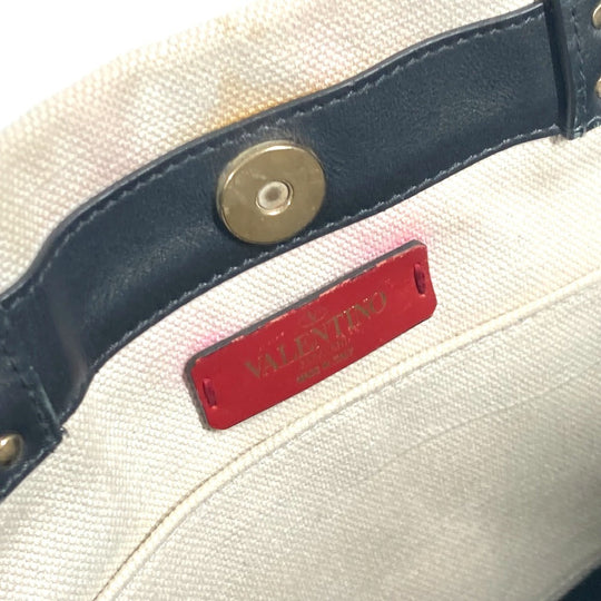 VALENTINO Tote Bag Canvas / leather white logo studs unisex(Unisex) Used Authentic