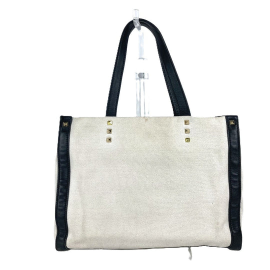 VALENTINO Tote Bag Canvas / leather white logo studs unisex(Unisex) Used Authentic