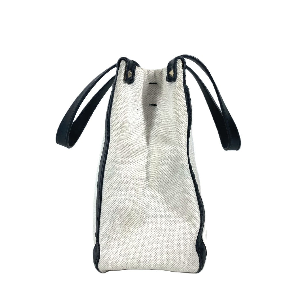 VALENTINO Tote Bag Canvas / leather white logo studs unisex(Unisex) Used Authentic