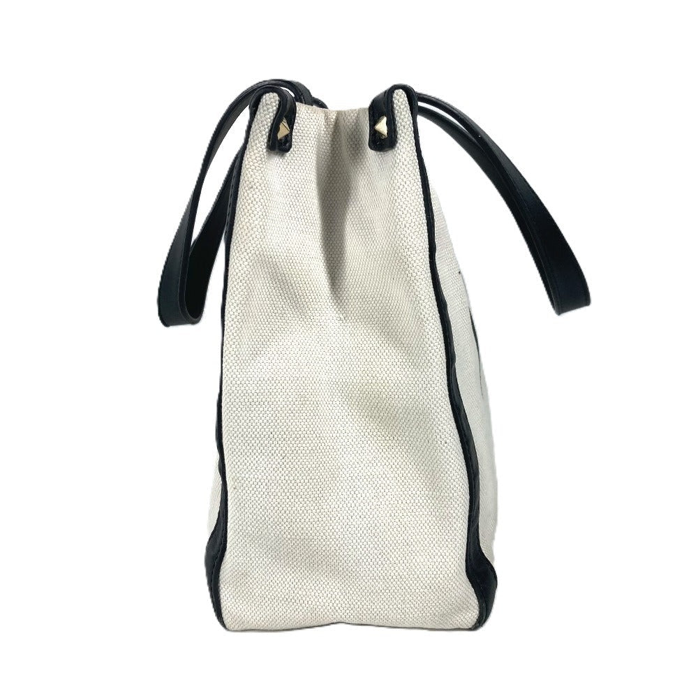 VALENTINO Tote Bag Canvas / leather white logo studs unisex(Unisex) Used Authentic