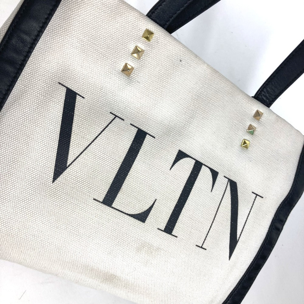 VALENTINO Tote Bag Canvas / leather white logo studs unisex(Unisex) Used Authentic