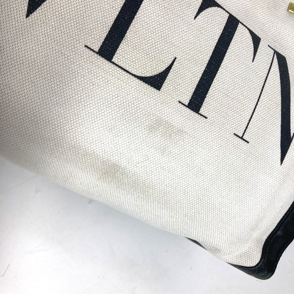 VALENTINO Tote Bag Canvas / leather white logo studs unisex(Unisex) Used Authentic