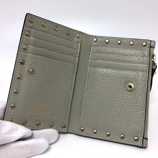 Valentino Folded wallet leather gray Rock studs