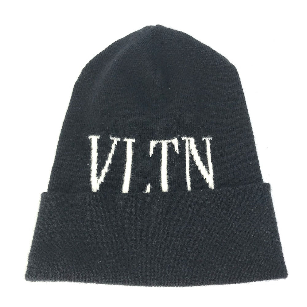 VALENTINO Knit hat Wool, Silk black VLTN logo mens Used Authentic