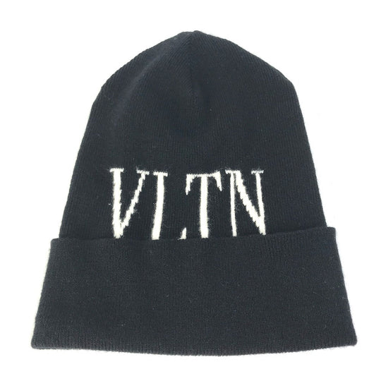 VALENTINO Knit hat Wool, Silk black VLTN logo mens Used Authentic