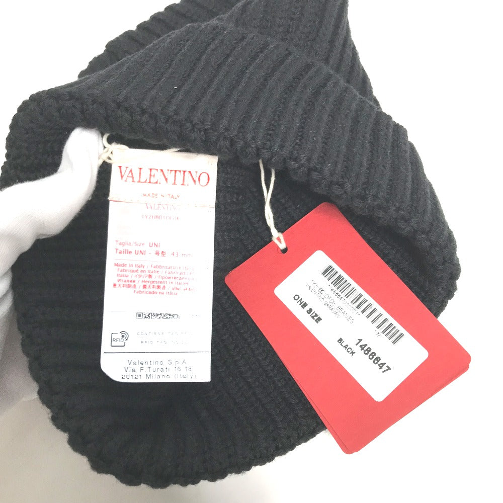 VALENTINO Knit hat 1Y2HB01DFDK Wool, Cashmere black logo Women Used Authentic