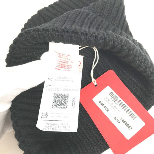 VALENTINO Knit hat 1Y2HB01DFDK Wool, Cashmere black logo Women Used Authentic