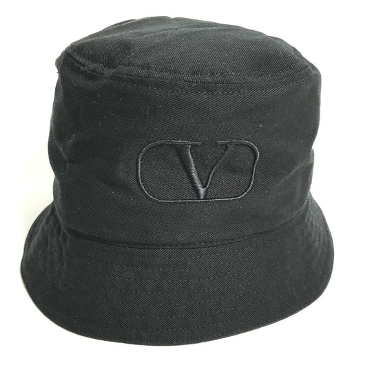 VALENTINO hat HGA11HCY cotton black V logo Women 58 Used Authentic