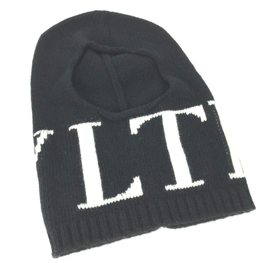 VALENTINO Knit hat Wool / cashmere black VLTN logo Balaclava mens Used Authentic
