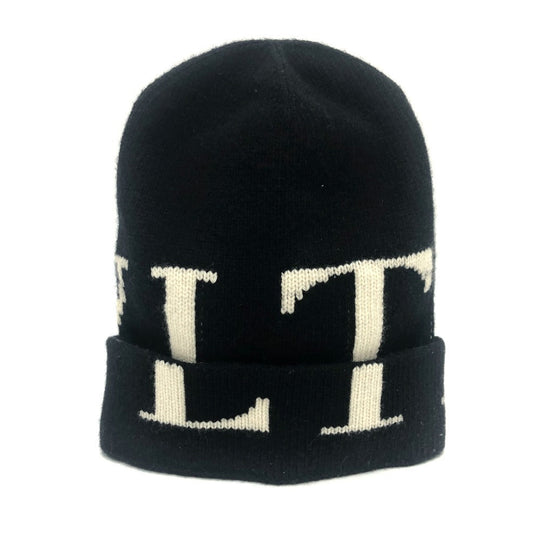 VALENTINO Knit hat wool black logo mens Used Authentic