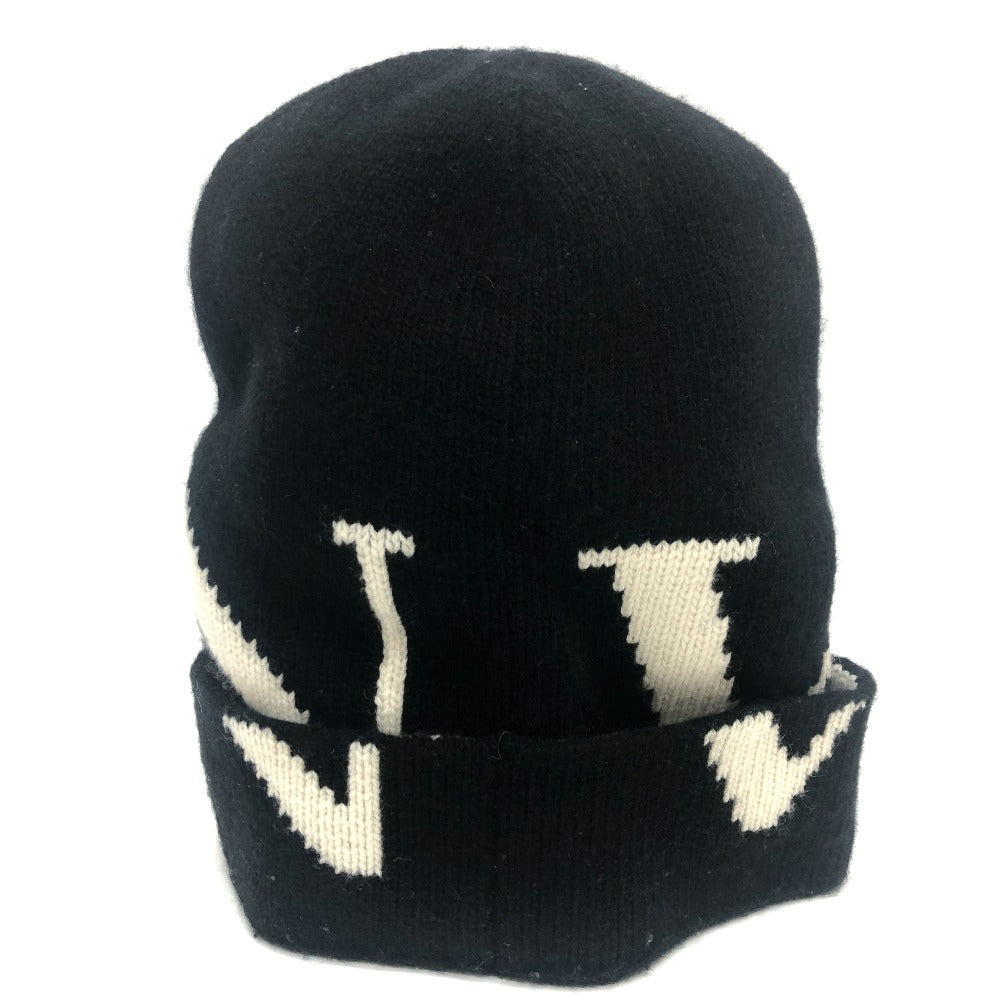 VALENTINO Knit hat wool black logo mens Used Authentic