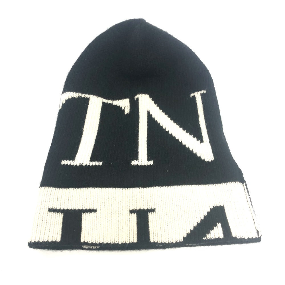 VALENTINO Knit hat wool black logo mens Used Authentic