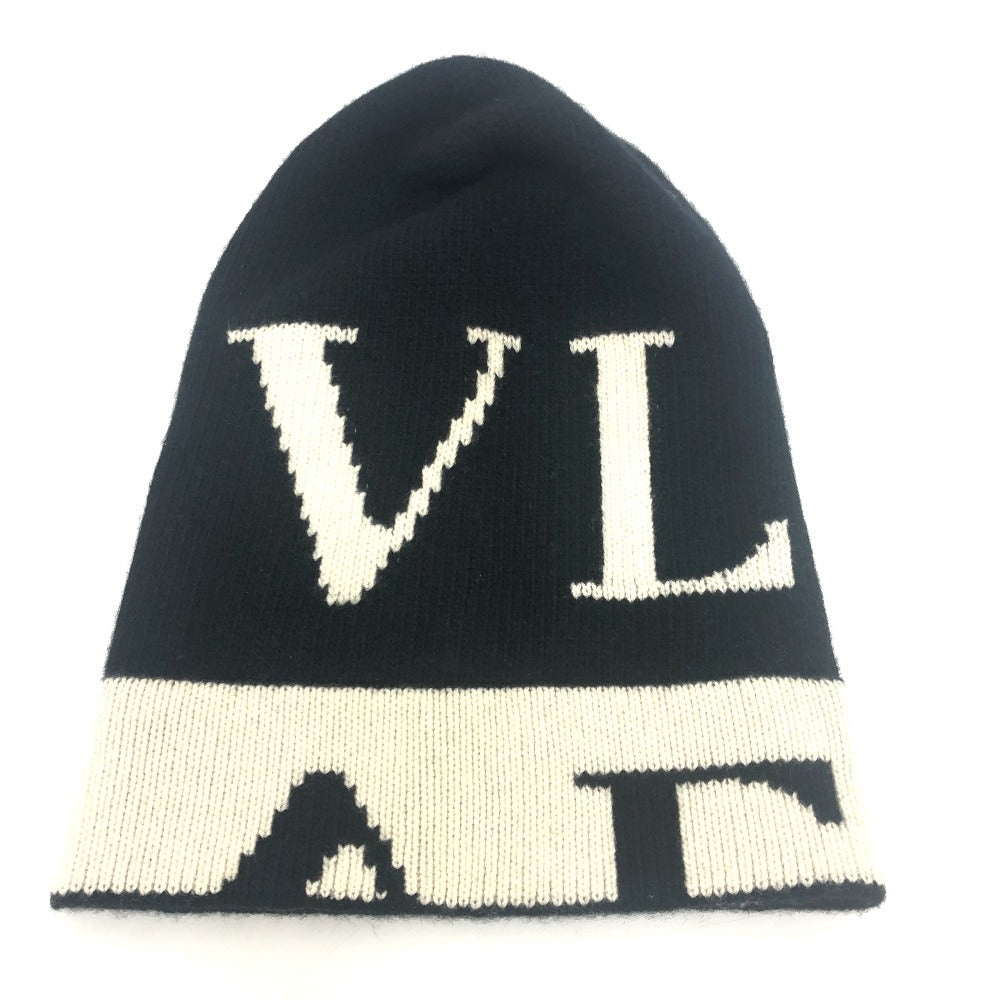 VALENTINO Knit hat wool black logo mens Used Authentic