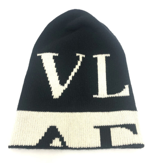 VALENTINO Knit hat wool black logo mens Used Authentic