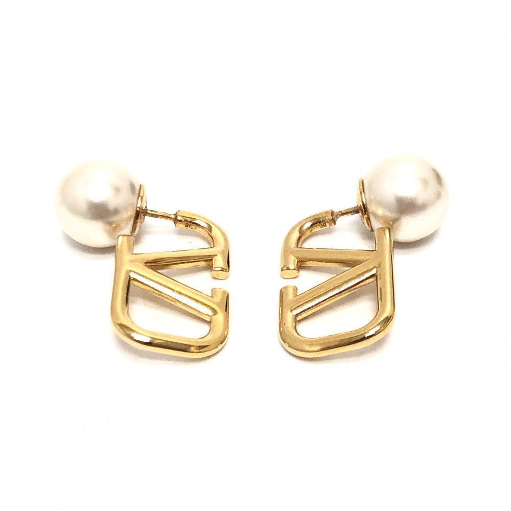 VALENTINO Pierce 5W2J0H22DHC Gold Plated gold V logo pearl Women Used Authentic