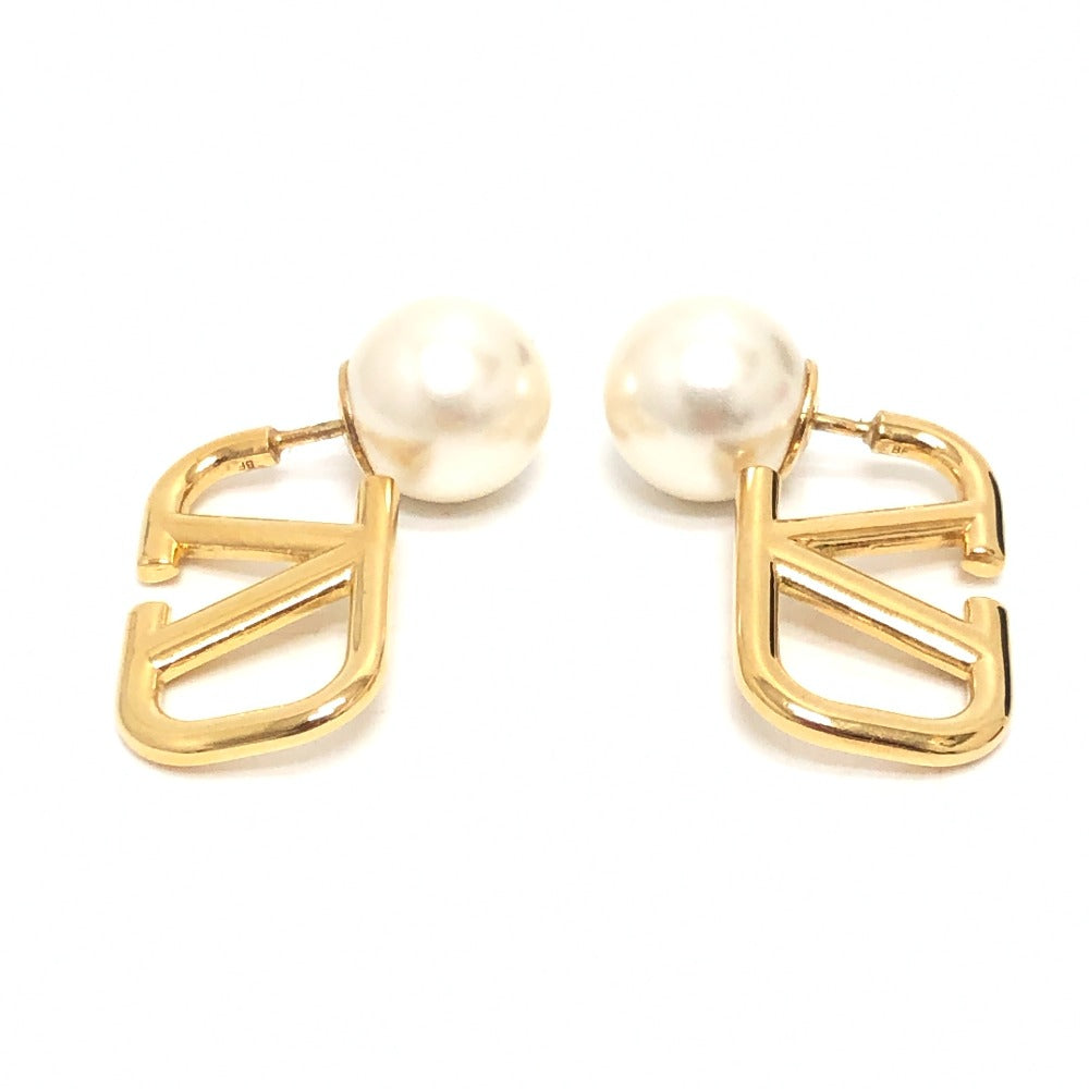 VALENTINO Pierce 5W2J0H22DHC Gold Plated gold V logo pearl Women Used Authentic
