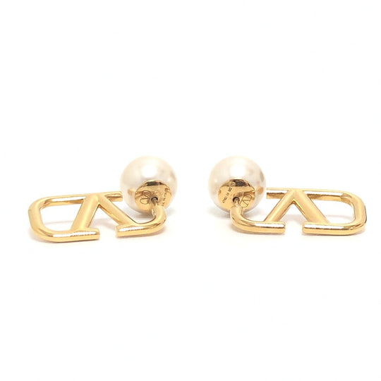 VALENTINO Pierce 5W2J0H22DHC Gold Plated gold V logo pearl Women Used Authentic