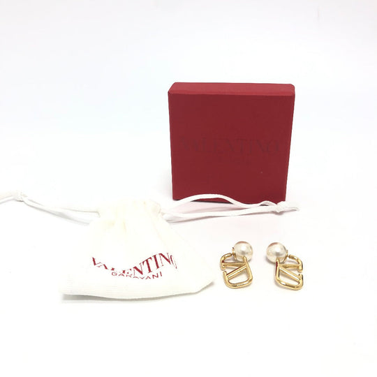 VALENTINO Pierce 5W2J0H22DHC Gold Plated gold V logo pearl Women Used Authentic