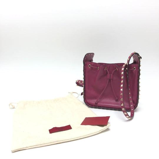 Valentino Shoulder Bag leather purple Rock studs Women Used Authentic