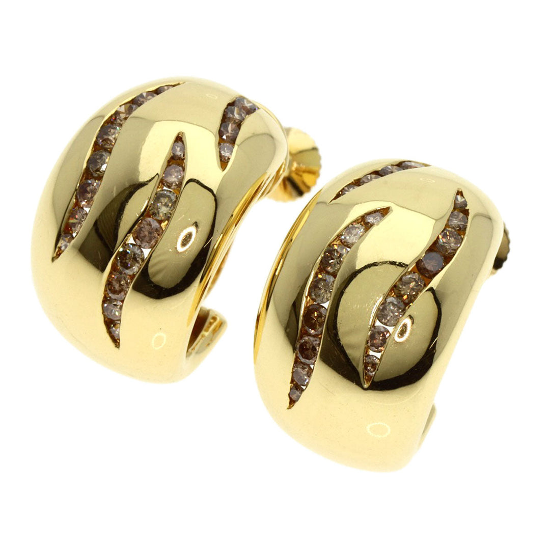 Damiani Earring 18K Yellow Gold gold Tiger Stripe Diamond Women Used Authentic