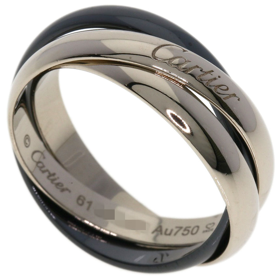 CARTIER Ring K18WG, Ceramic Silver Trinity #61 Women Used Authentic