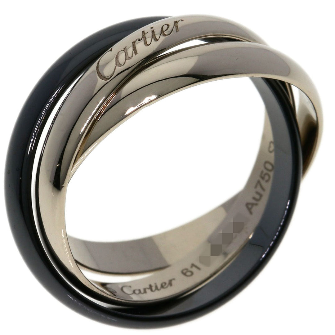 CARTIER Ring K18WG, Ceramic Silver Trinity #61 Women Used Authentic