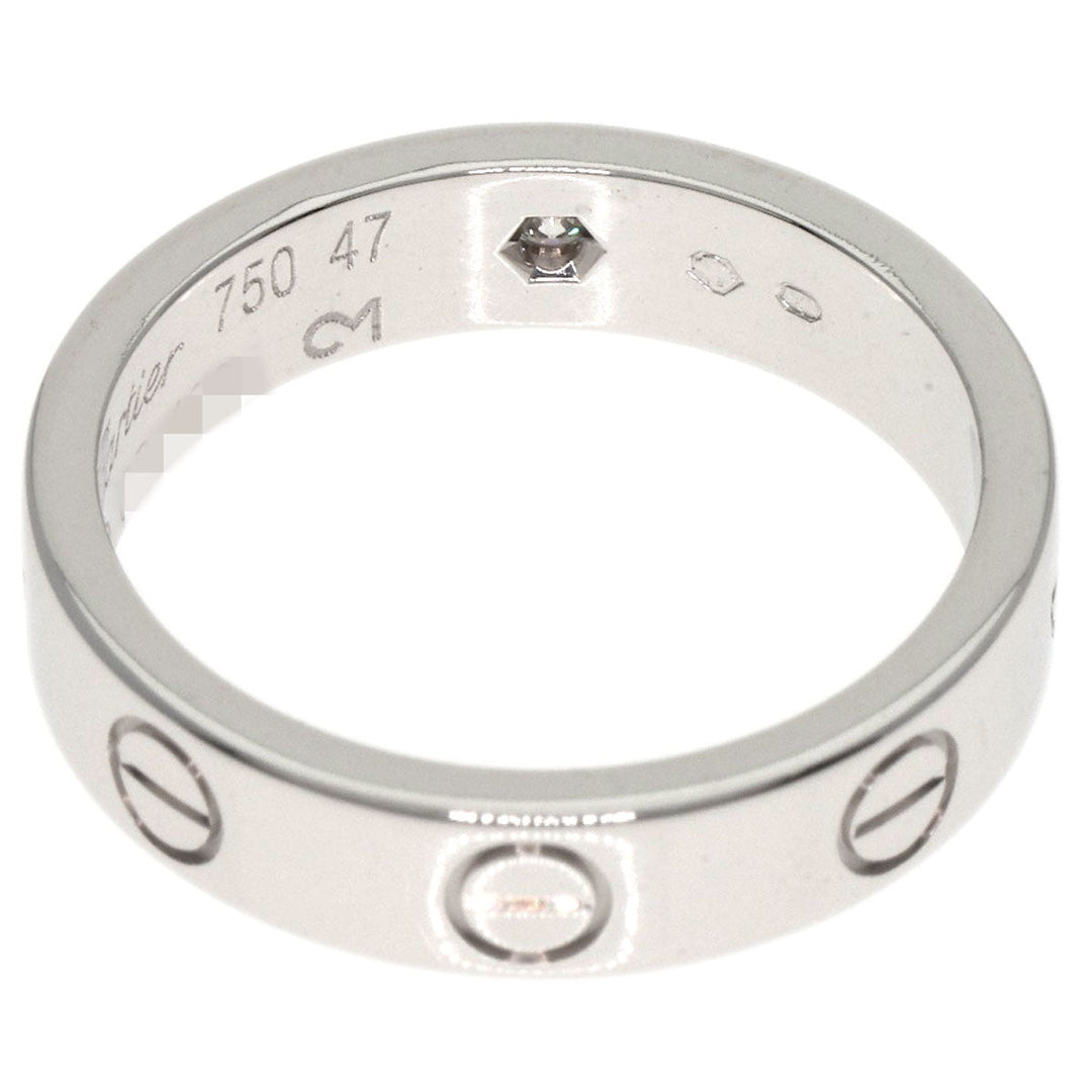 CARTIER Ring K18WG Silver Mini Love Ring 1P Diamond #47 Women Used Authentic