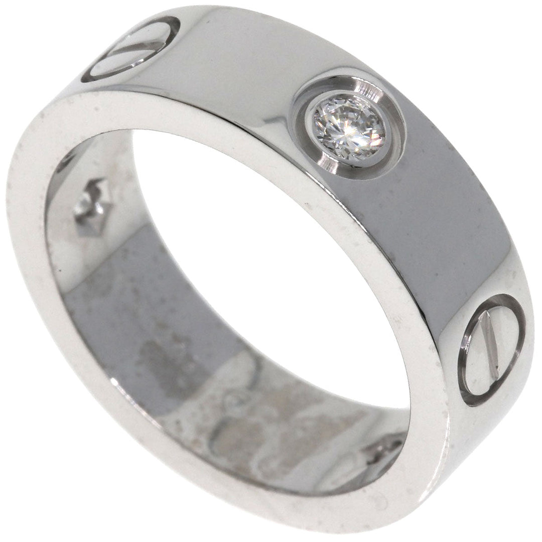 CARTIER Ring K18WG Silver Love Ring 3P Diamond #49 Women Used Authentic