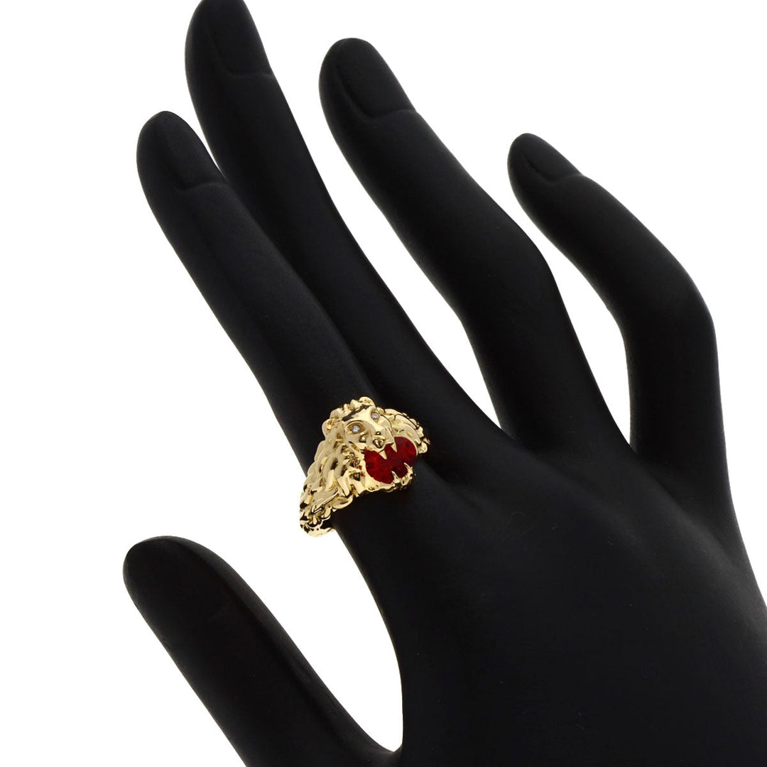 GUCCI Ring 18K Yellow Gold gold Lion Head Fire Opal Diamond #11