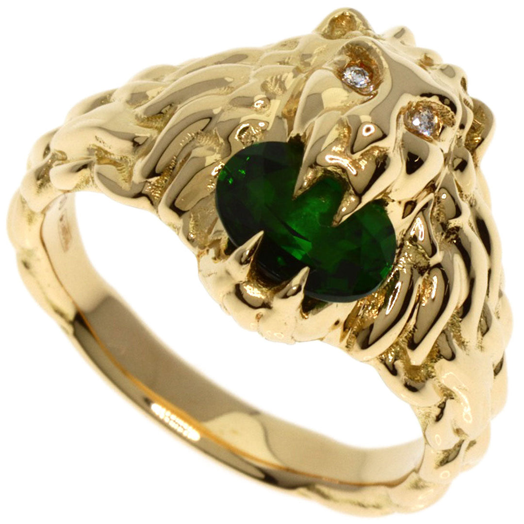 GUCCI Ring 18K Yellow Gold gold Lion Head Chrome Diopside Diamond Ring #11