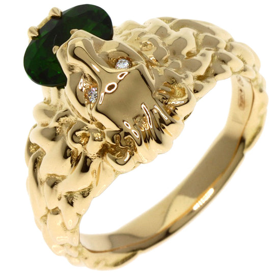 GUCCI Ring 18K Yellow Gold gold Lion Head Chrome Diopside Diamond Ring #11