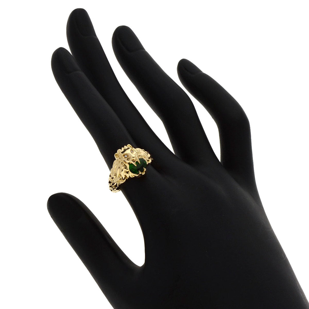 GUCCI Ring 18K Yellow Gold gold Lion Head Chrome Diopside Diamond Ring #11